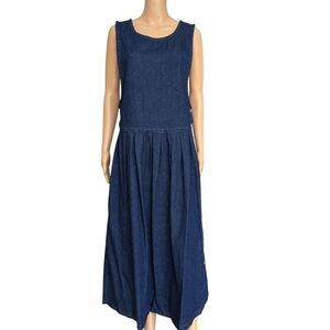 Pierre Cardin vintage Denim Dress Drop Waist Button Down Side Boho Style size M